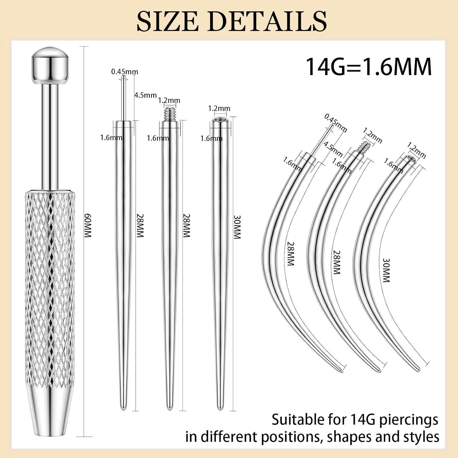 Kit de Herramientas de Piercing 14G 16G 18G 20G Acero Quirúrgico