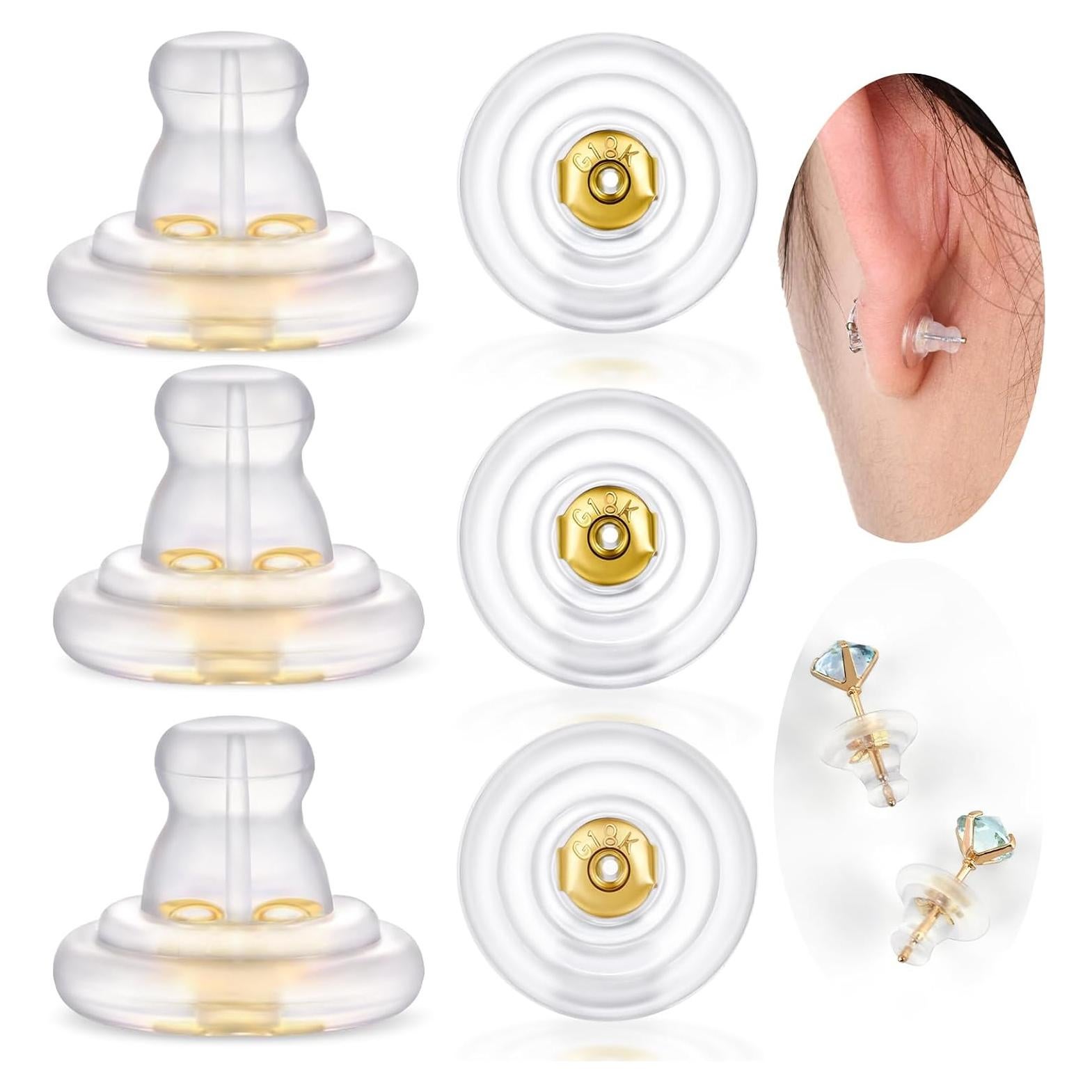 12 Respaldo de Pendientes Zithyond Oro 18K Silicona Hipoalergénico