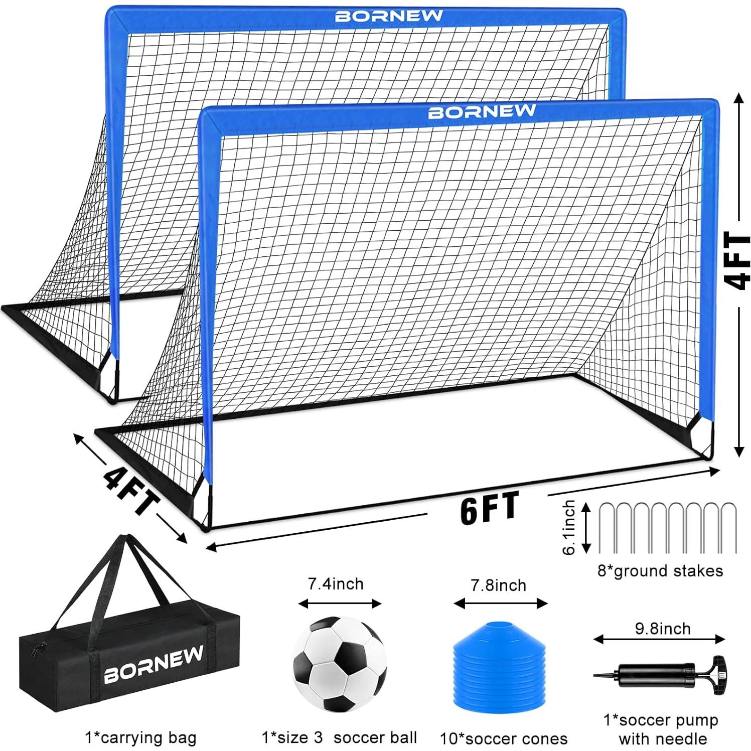 Conjunto de 2 Metas de Fútbol BORNEW 1.83x1.22m para Niños