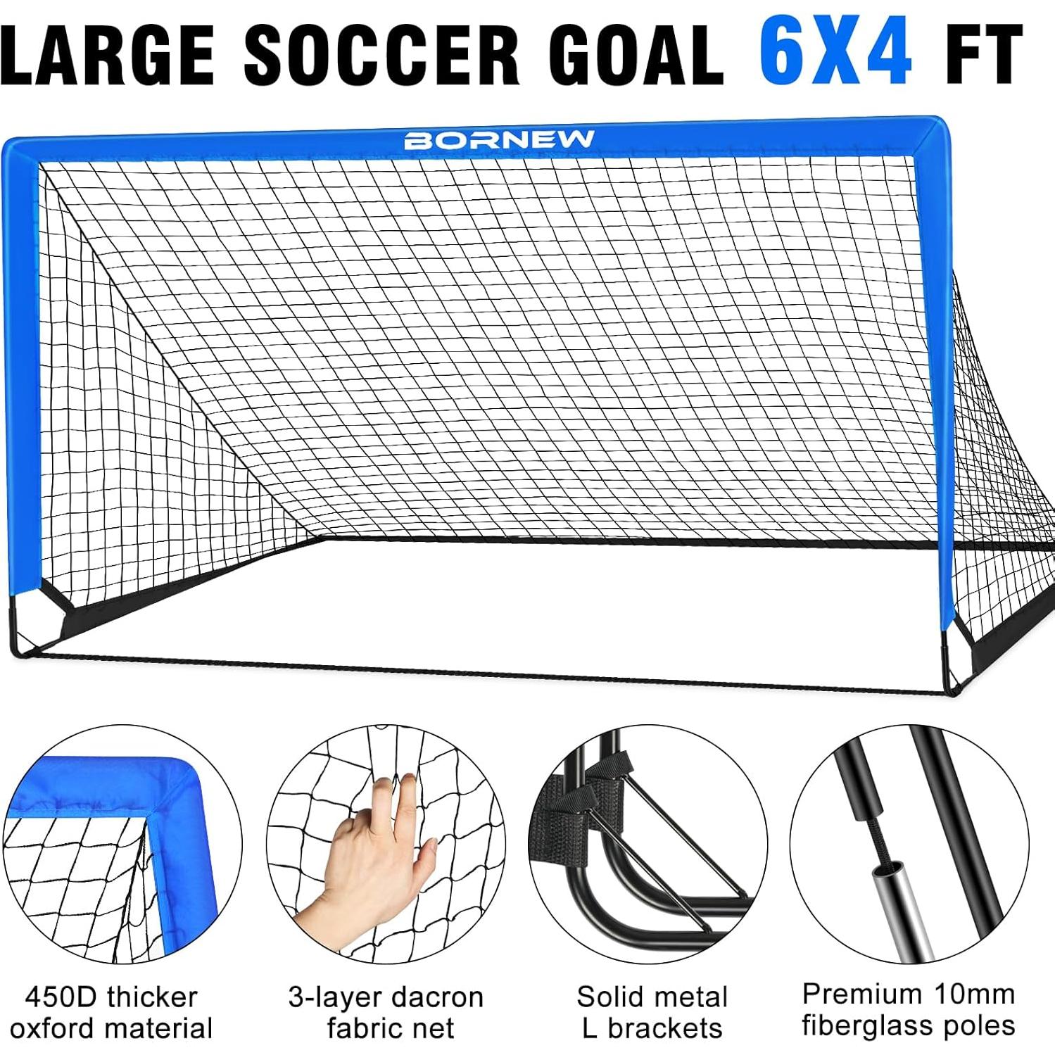 Conjunto de 2 Metas de Fútbol BORNEW 1.83x1.22m para Niños