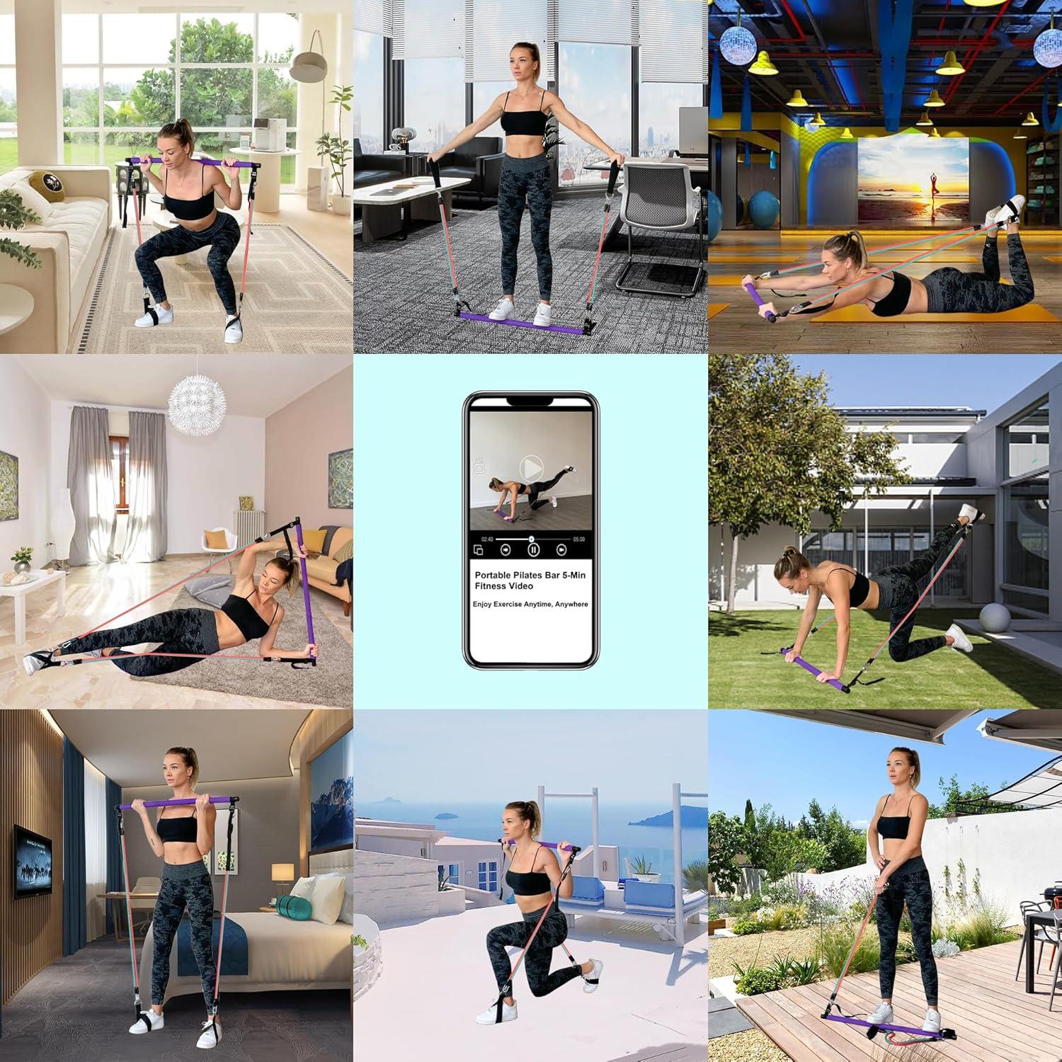 Kit de Barra de Pilates Goocrun con Bandas de Resistencia 130 lbs