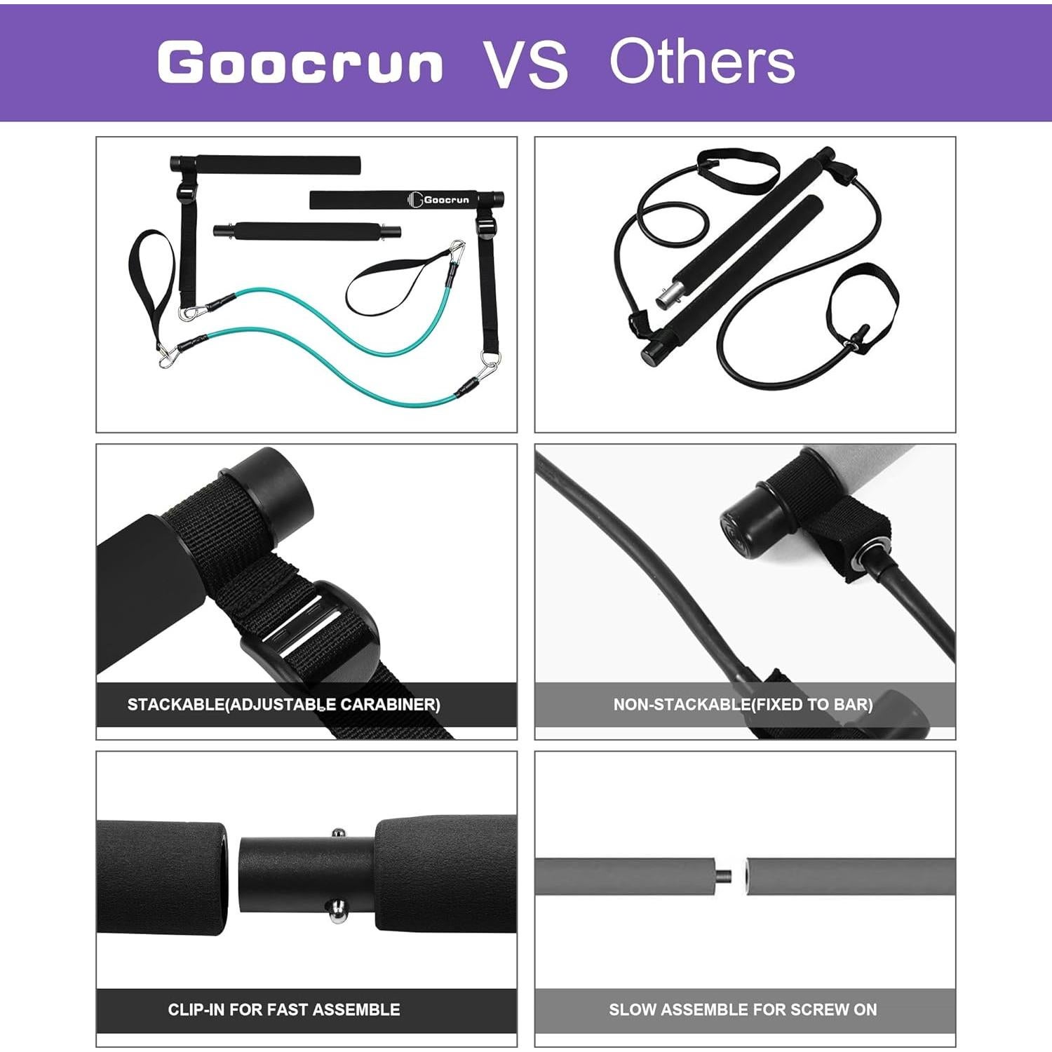 Kit de Barra de Pilates Goocrun con Bandas de Resistencia 130 lbs