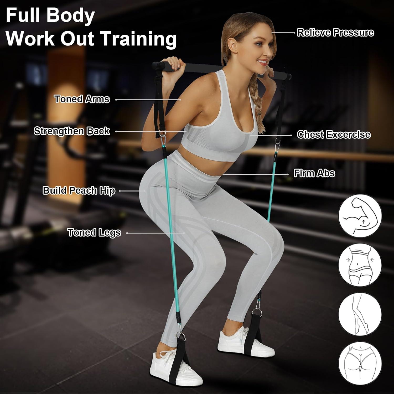 Kit de Barra de Pilates Goocrun con Bandas de Resistencia 130 lbs