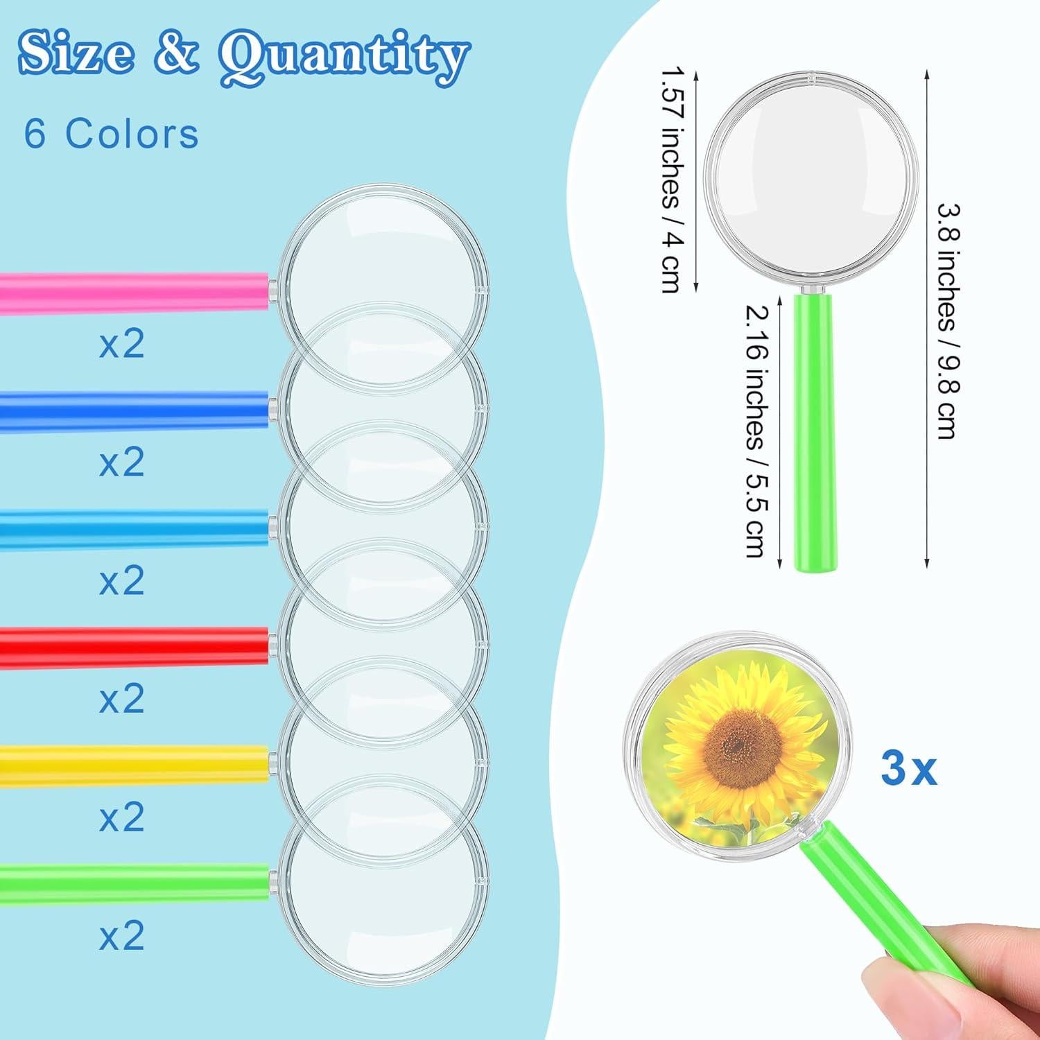 Lentes de Aumento Plásticos Aodaer 3X 12 Paquete Coloridos