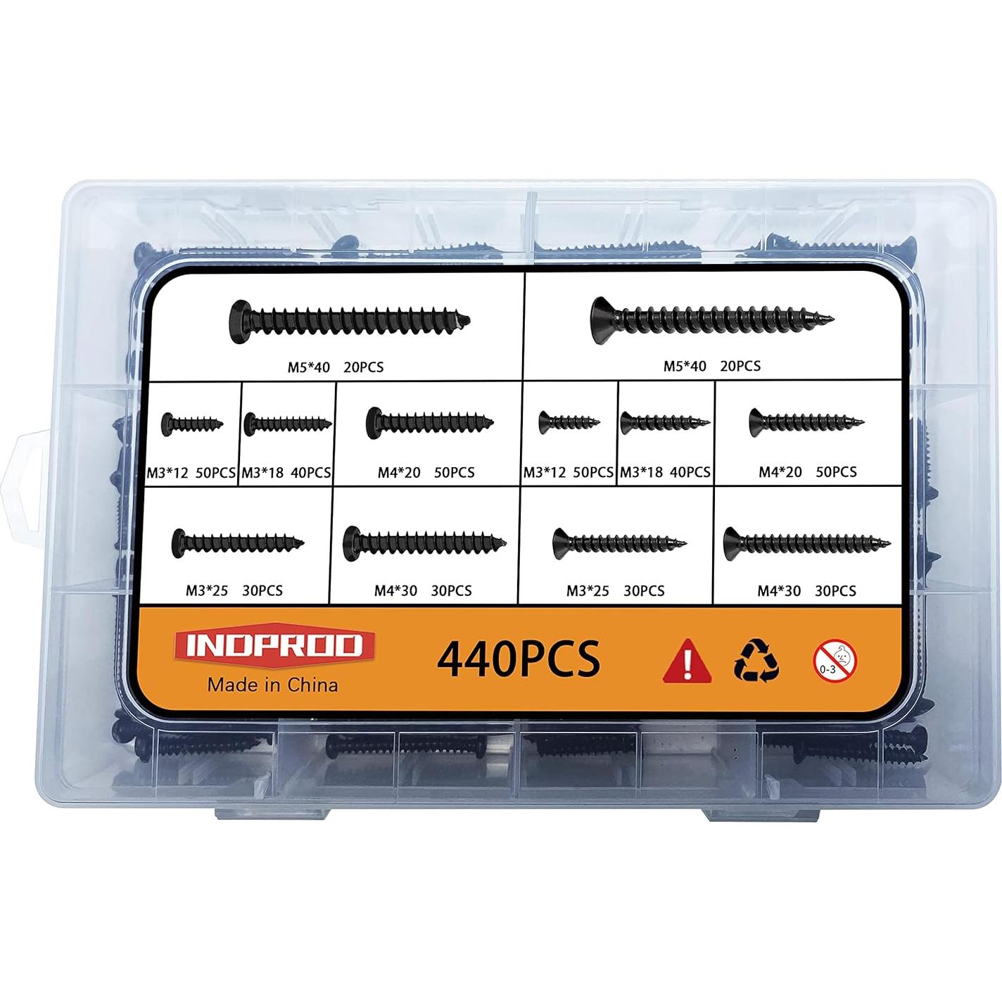 Kit de Tornillos de Madera Indprod 440 pcs M3 M4 M5 Acero