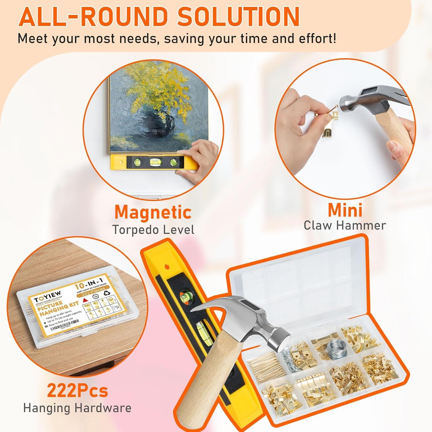 Kit de Colgar Imágenes TOYIEW 224 Piezas con Martillo y Nivel