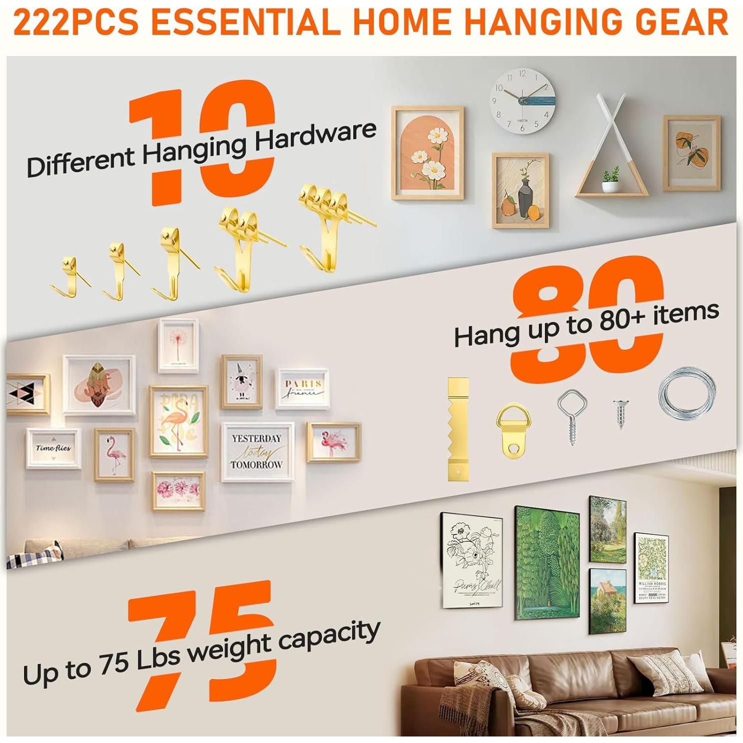 Kit de Colgar Imágenes TOYIEW 224 Piezas con Martillo y Nivel