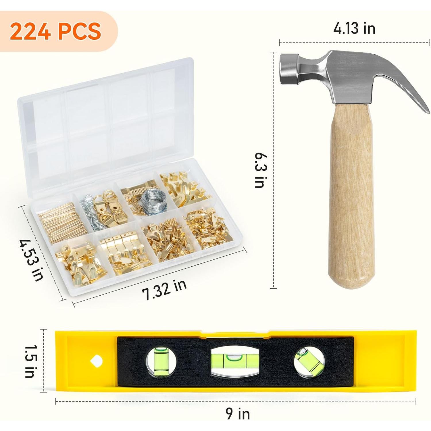 Kit de Colgar Imágenes TOYIEW 224 Piezas con Martillo y Nivel