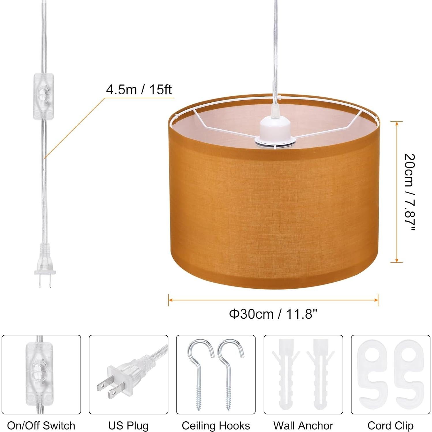 Luz Colgante PATIKIL Naranja Oscuro, 2 Piezas, 4.57m Cable