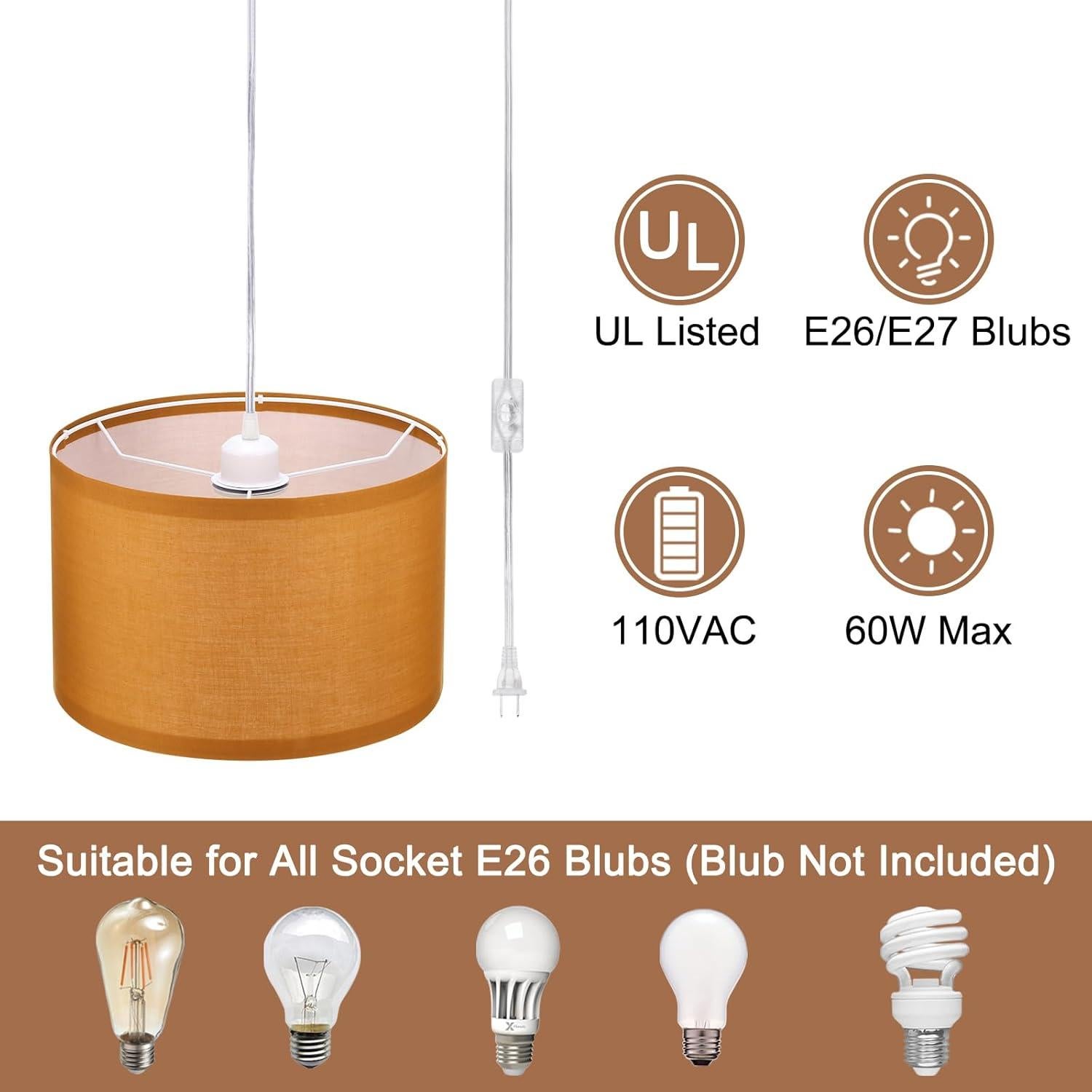Luz Colgante PATIKIL Naranja Oscuro, 2 Piezas, 4.57m Cable