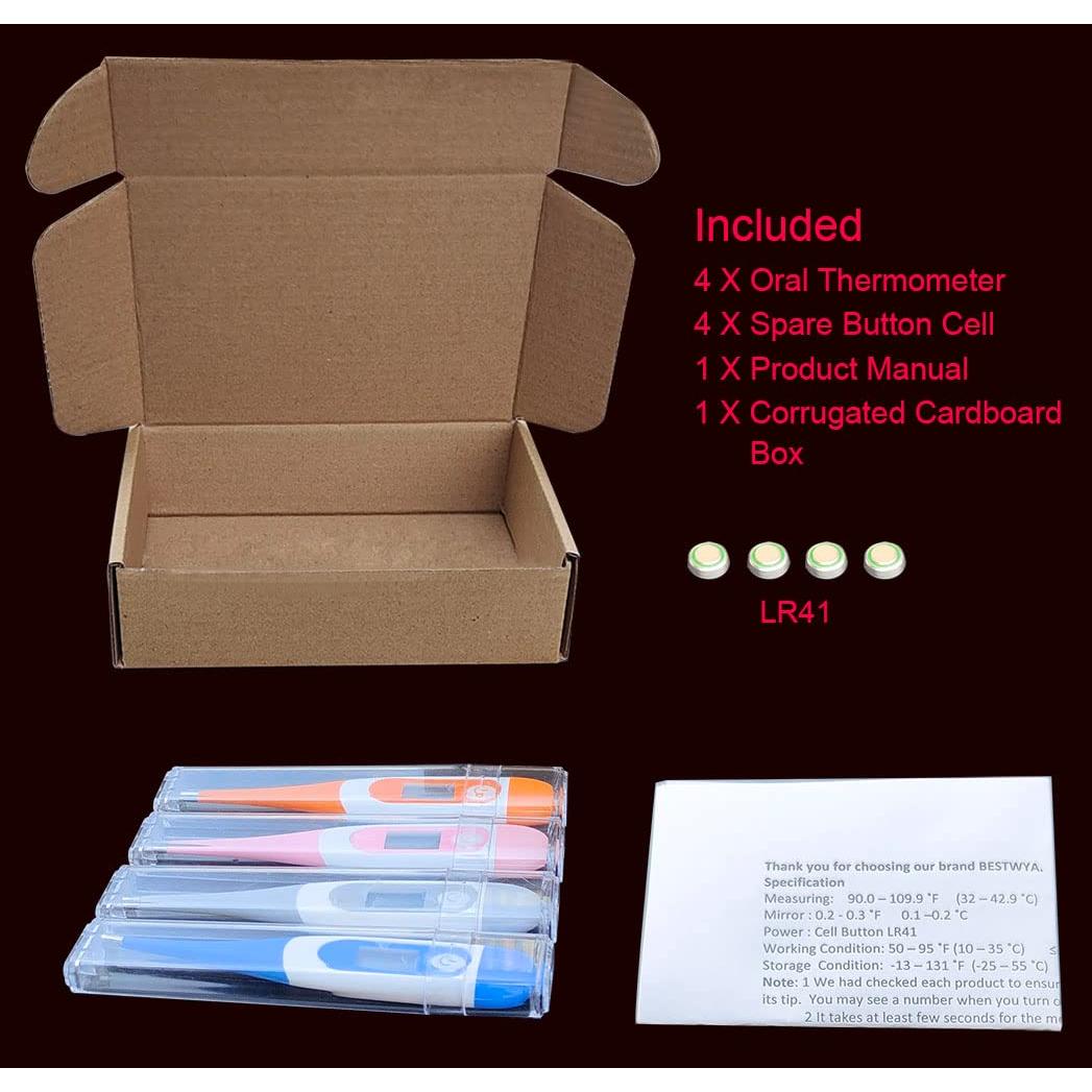 Termómetro Digital Oral BESTWYA 4 Piezas con Baterías LR41