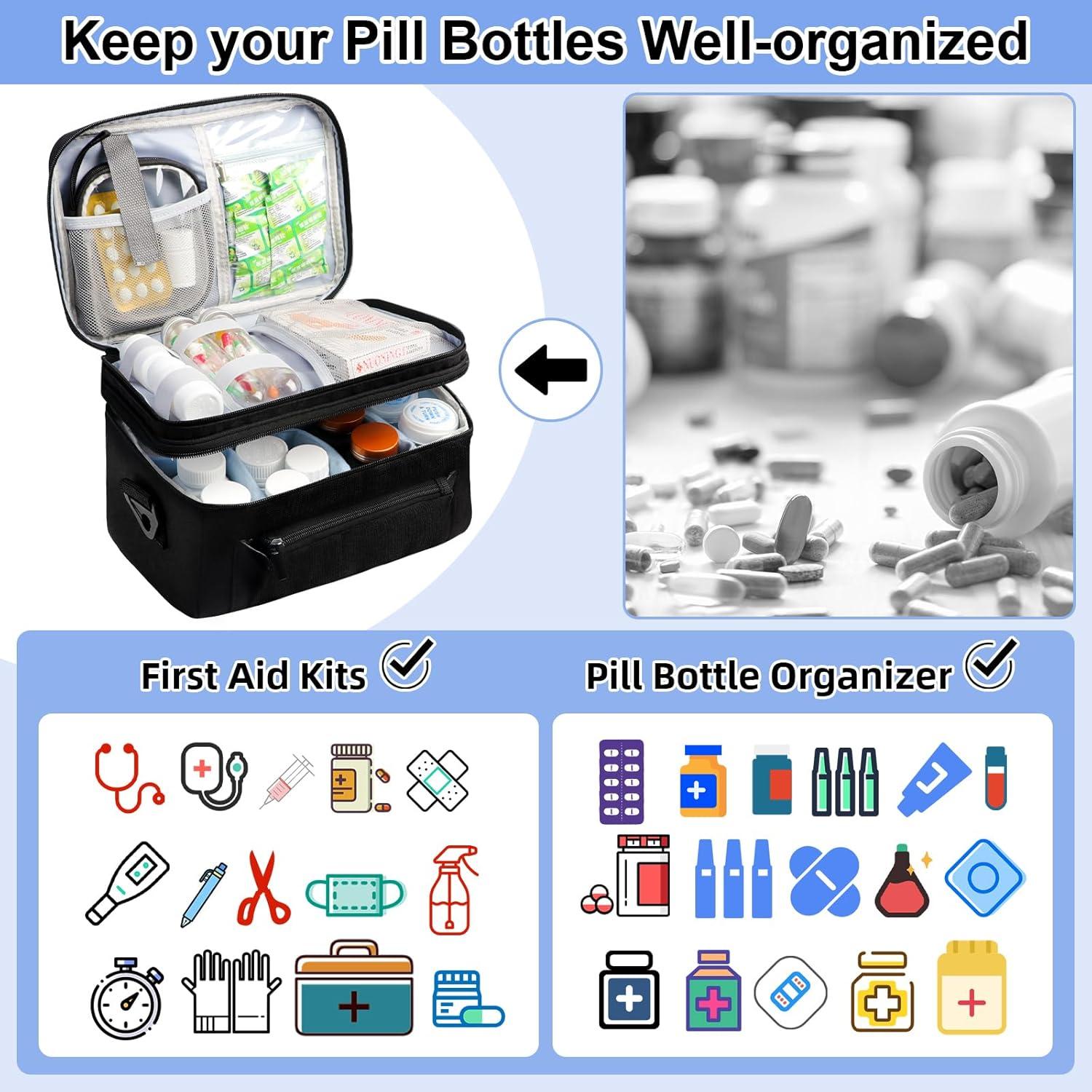 Estuche Organizador de Medicamentos Tesuko Doble Capa Negro 28x18.3x17cm