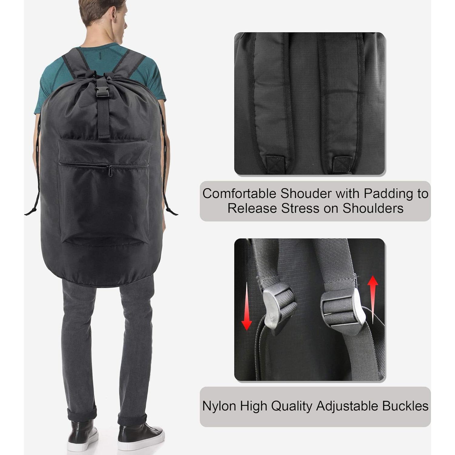 BeeGreen Mochila de Lavandería Negra 40x73 cm con Cierre y Correas Ajustables