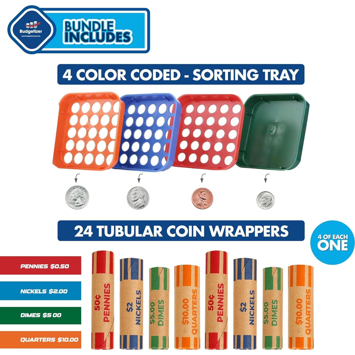 Bandeja Clasificadora de Monedas Budgetizer con 24 Envoltorios