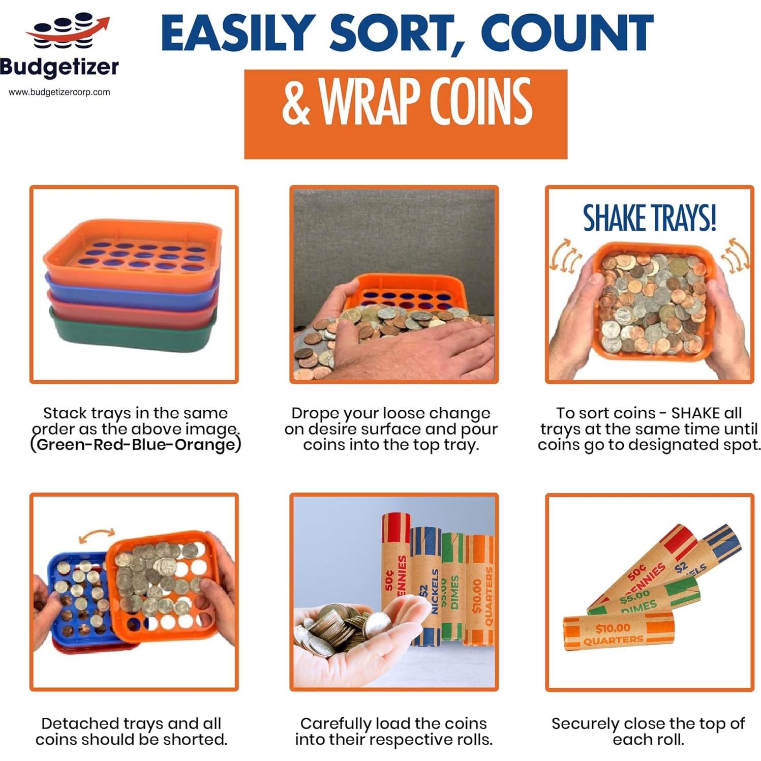 Bandeja Clasificadora de Monedas Budgetizer con 24 Envoltorios