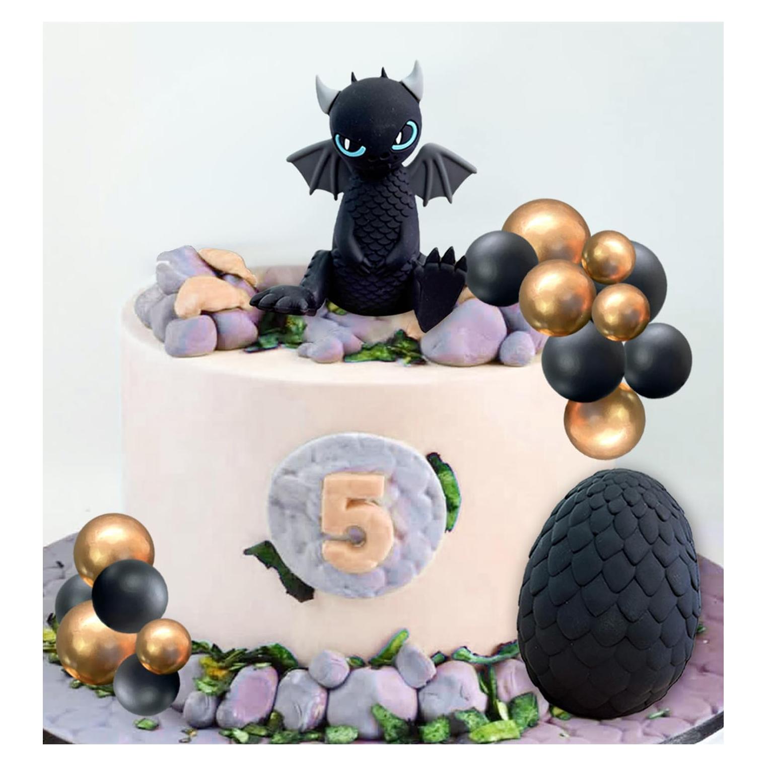 Adorno de Pastel Dragón Negro BACH AND BOOZY 10 Piezas