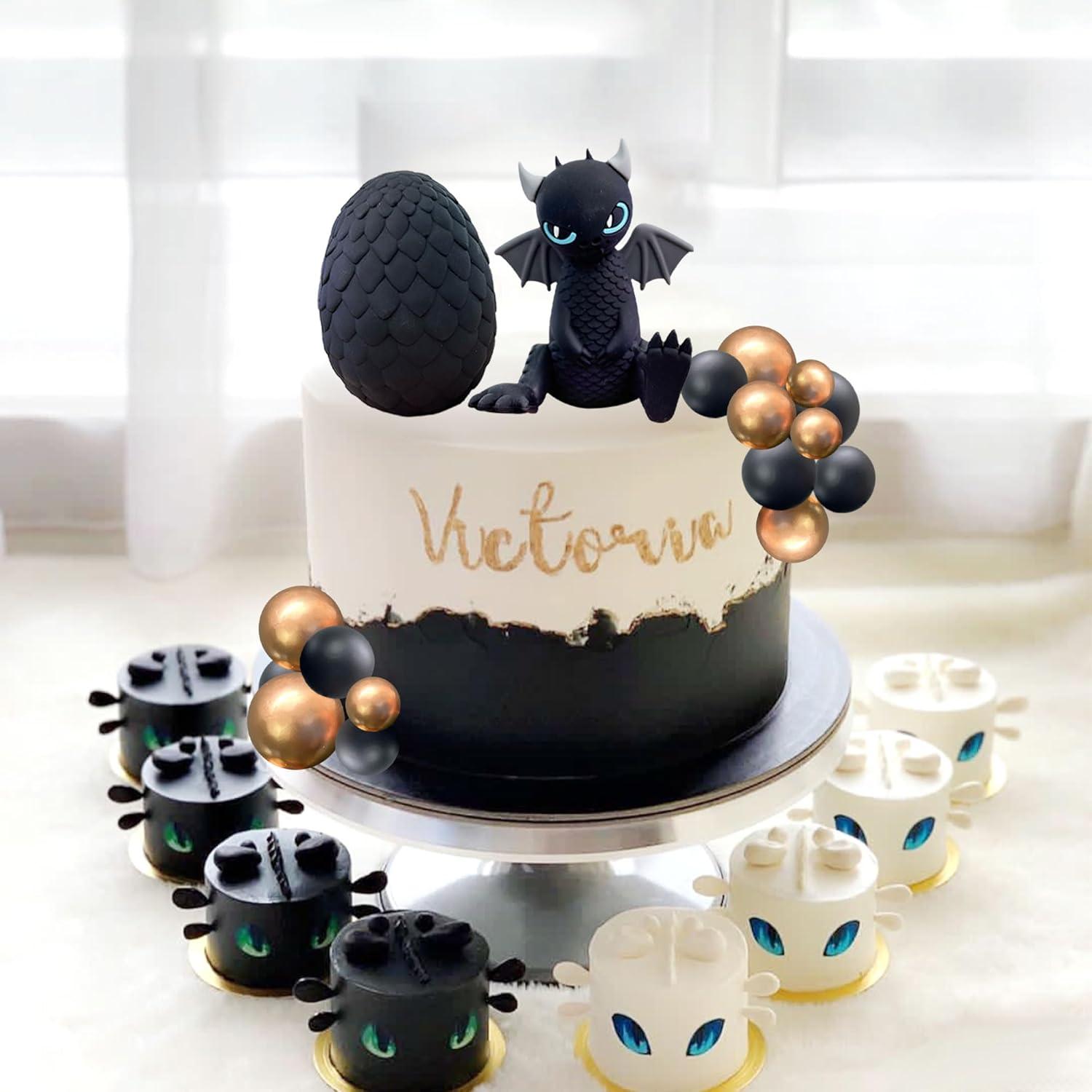 Adorno de Pastel Dragón Negro BACH AND BOOZY 10 Piezas