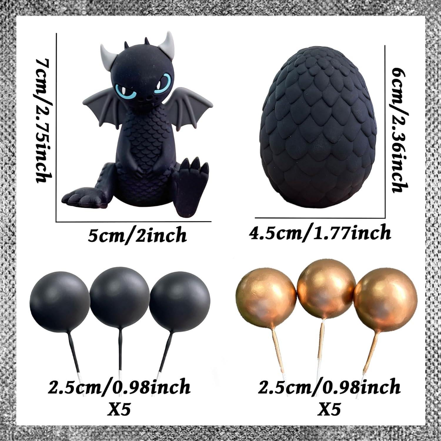 Adorno de Pastel Dragón Negro BACH AND BOOZY 10 Piezas