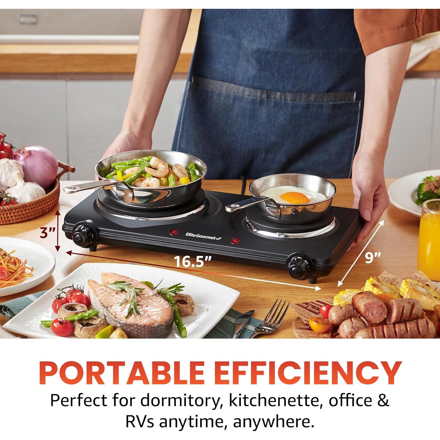 Placa Calentadora Doble Eléctrica Elite Gourmet EDB-302BF 1500W