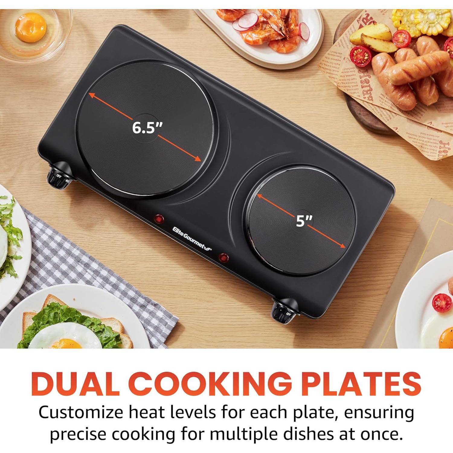 Placa Calentadora Doble Eléctrica Elite Gourmet EDB-302BF 1500W