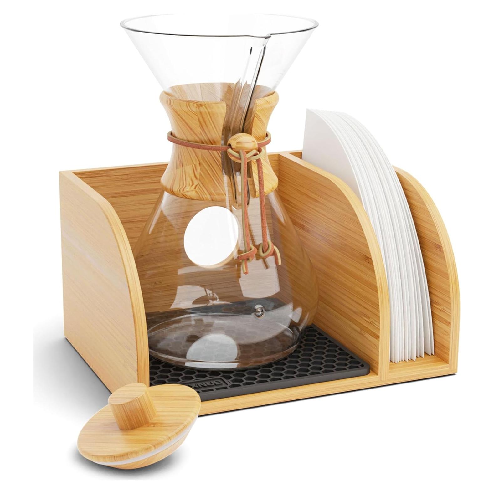 Caddy y Tapa HEXNUB para Cafetera de Goteo - Soporte de Bambú