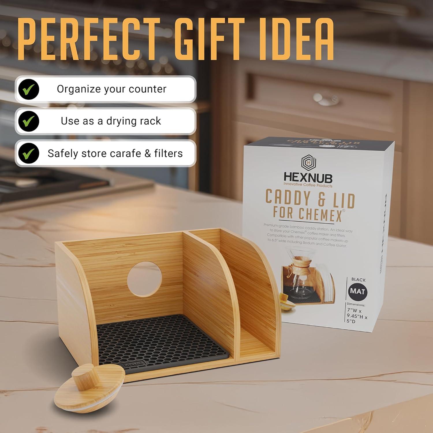 Caddy y Tapa HEXNUB para Cafetera de Goteo - Soporte de Bambú