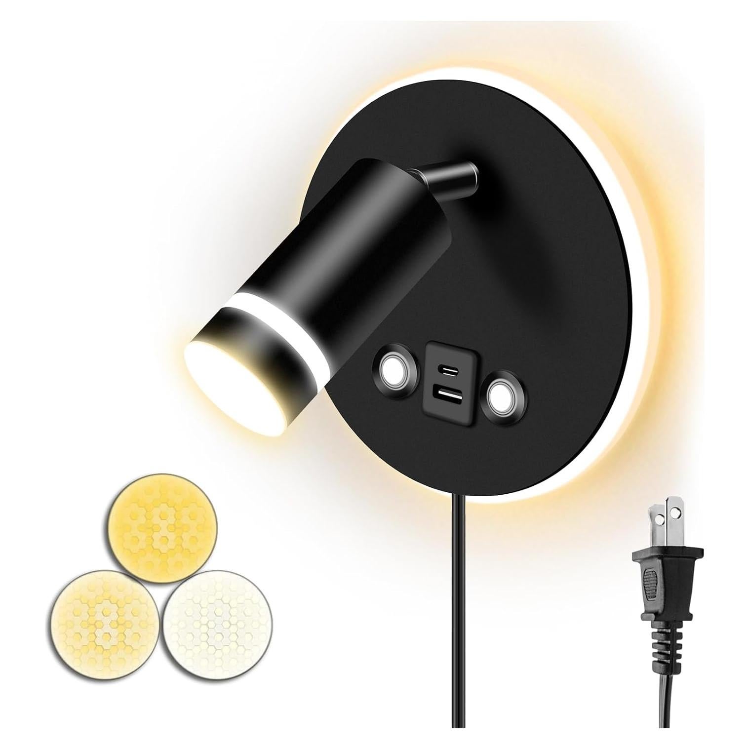 Luz de Lectura Montada en Pared ERAY con USB y Control Táctil