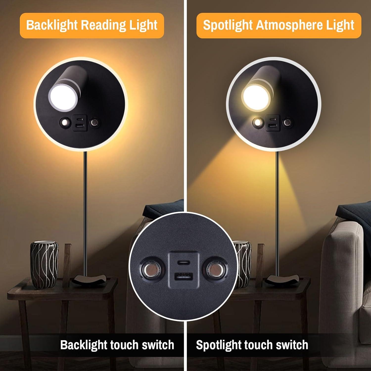 Luz de Lectura Montada en Pared ERAY con USB y Control Táctil