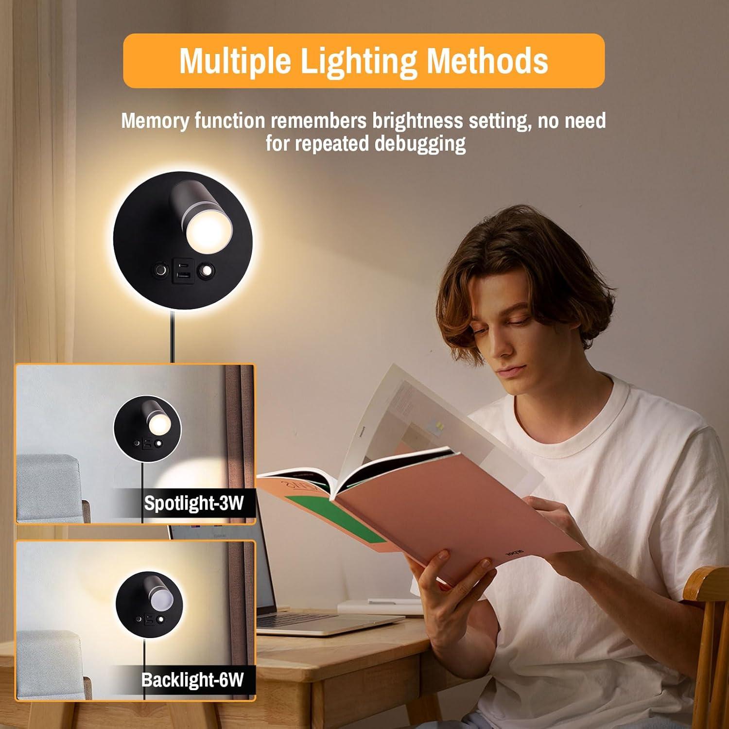 Luz de Lectura Montada en Pared ERAY con USB y Control Táctil