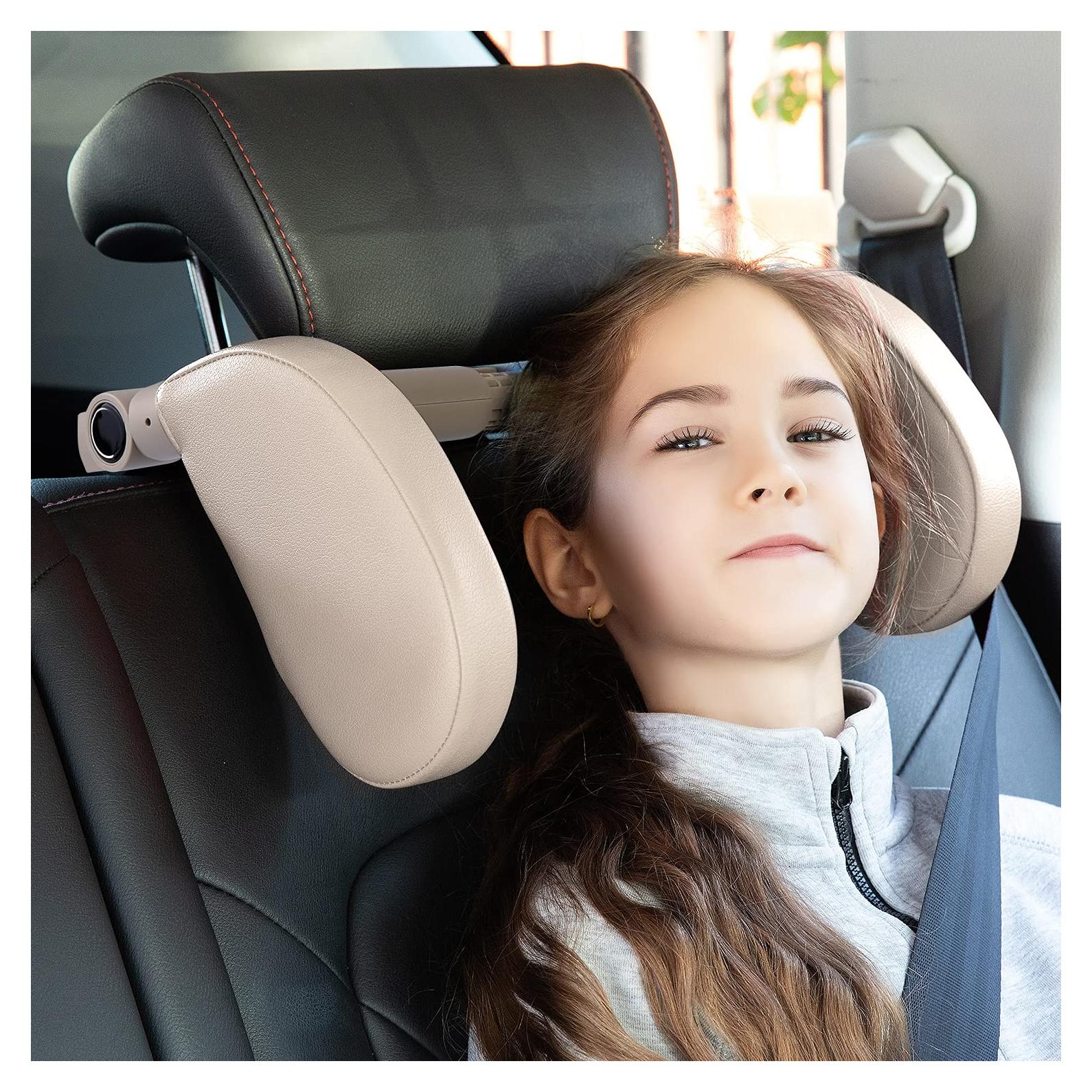 Almohada de Reposacabezas JZCreater Ajustable para Coche Beige
