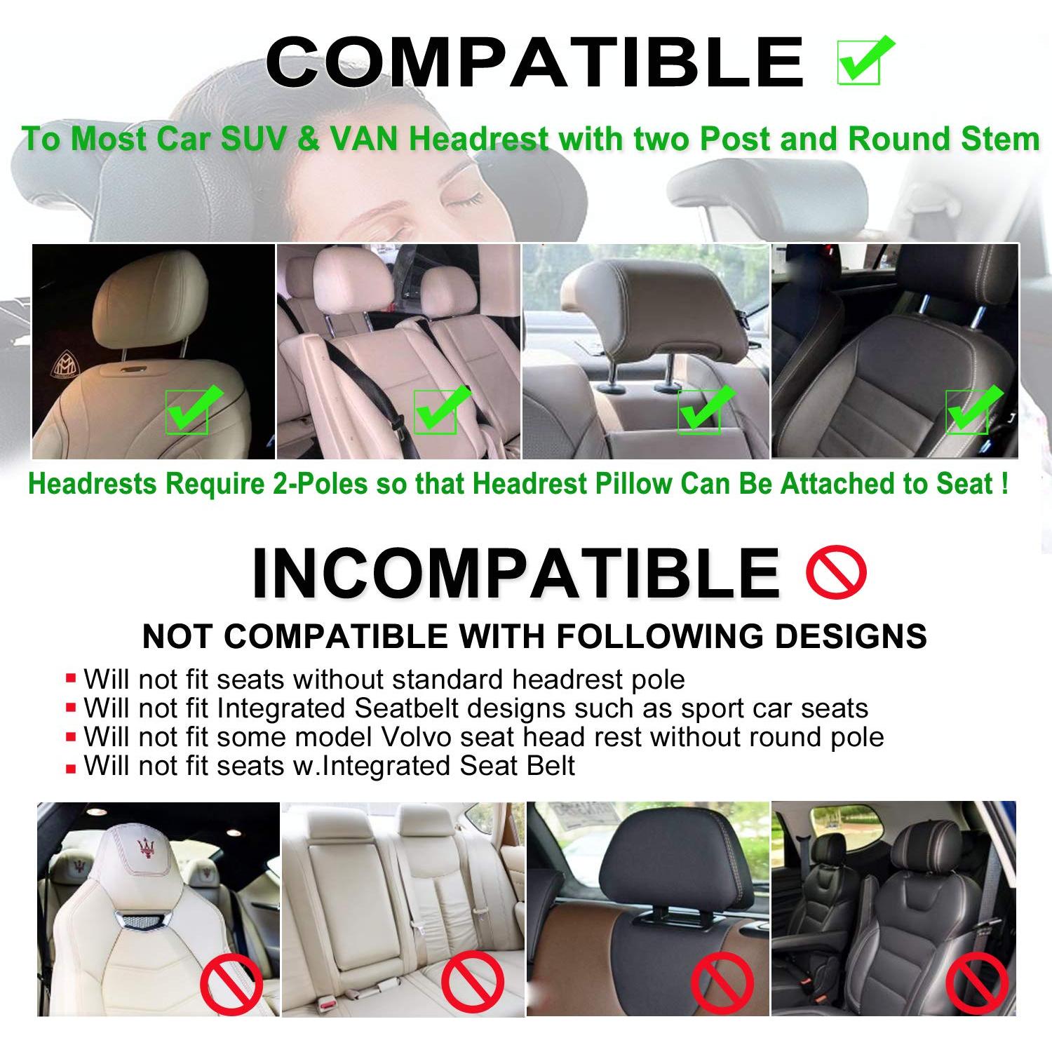 Almohada de Reposacabezas JZCreater Ajustable para Coche Beige