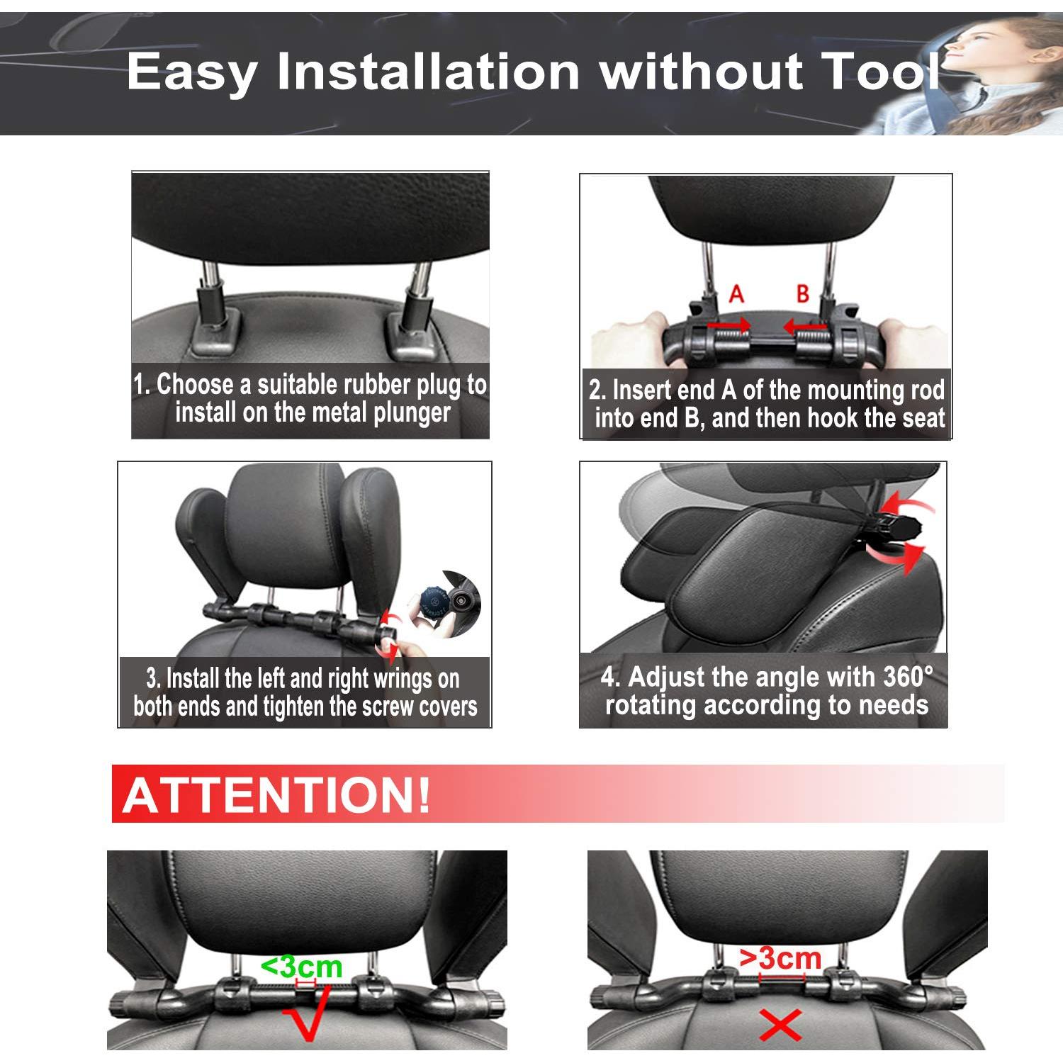 Almohada de Reposacabezas JZCreater Ajustable para Coche Beige