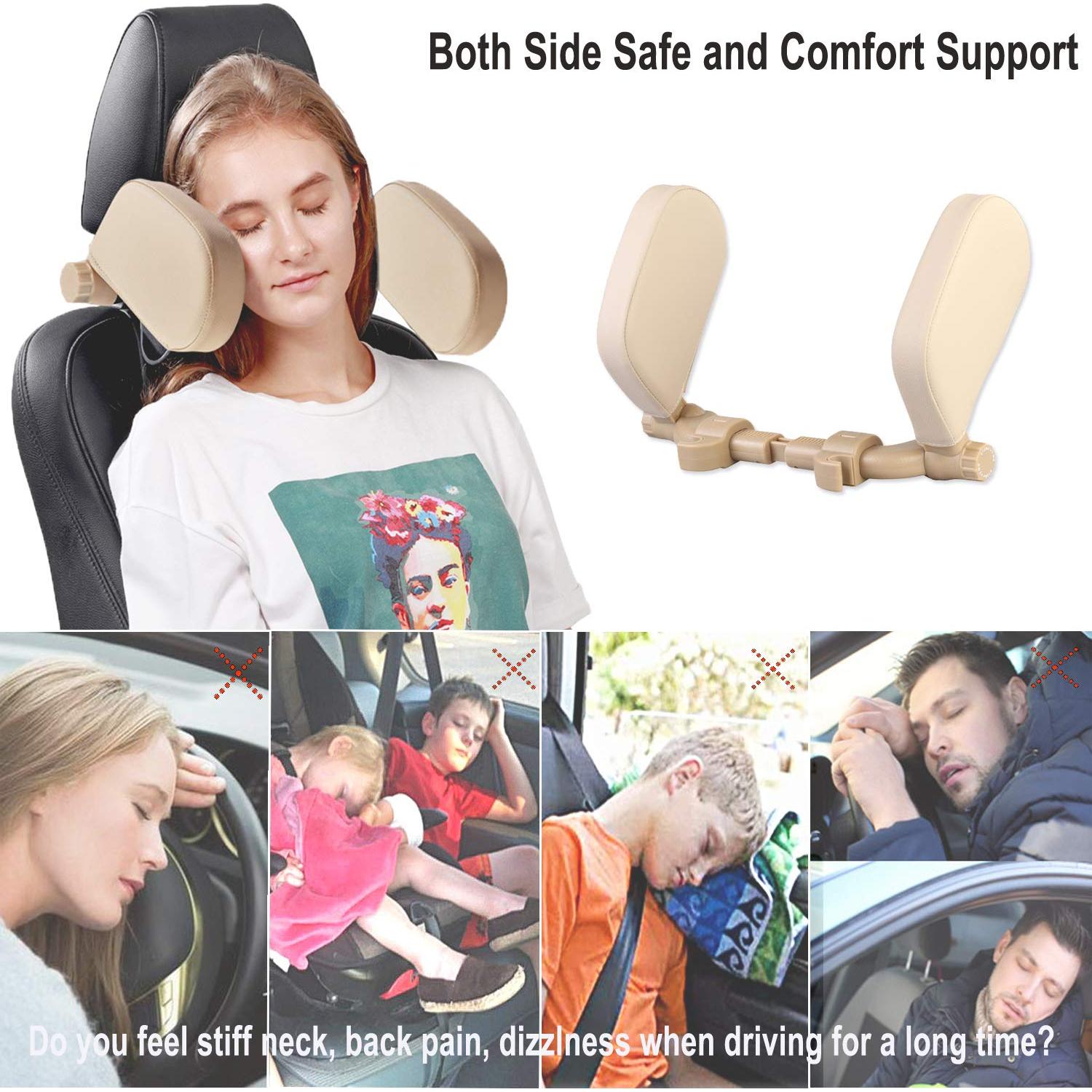 Almohada de Reposacabezas JZCreater Ajustable para Coche Beige