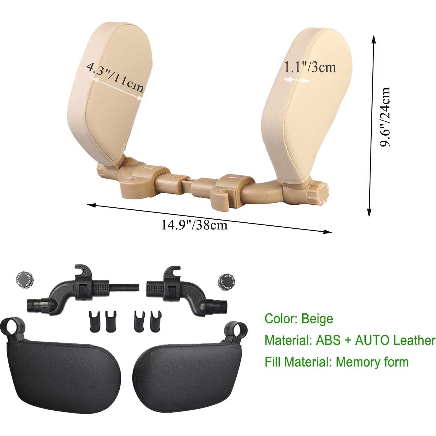 Almohada de Reposacabezas JZCreater Ajustable para Coche Beige