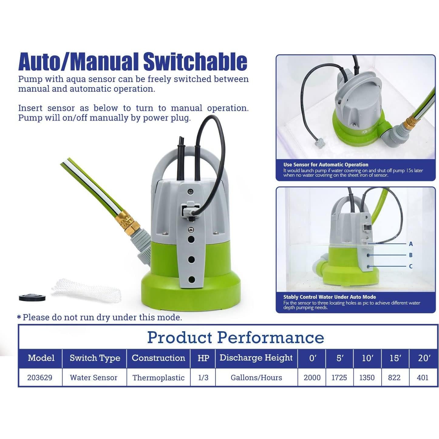 Bomba Sumergible Green Expert 1/3HP con Sensor de Agua