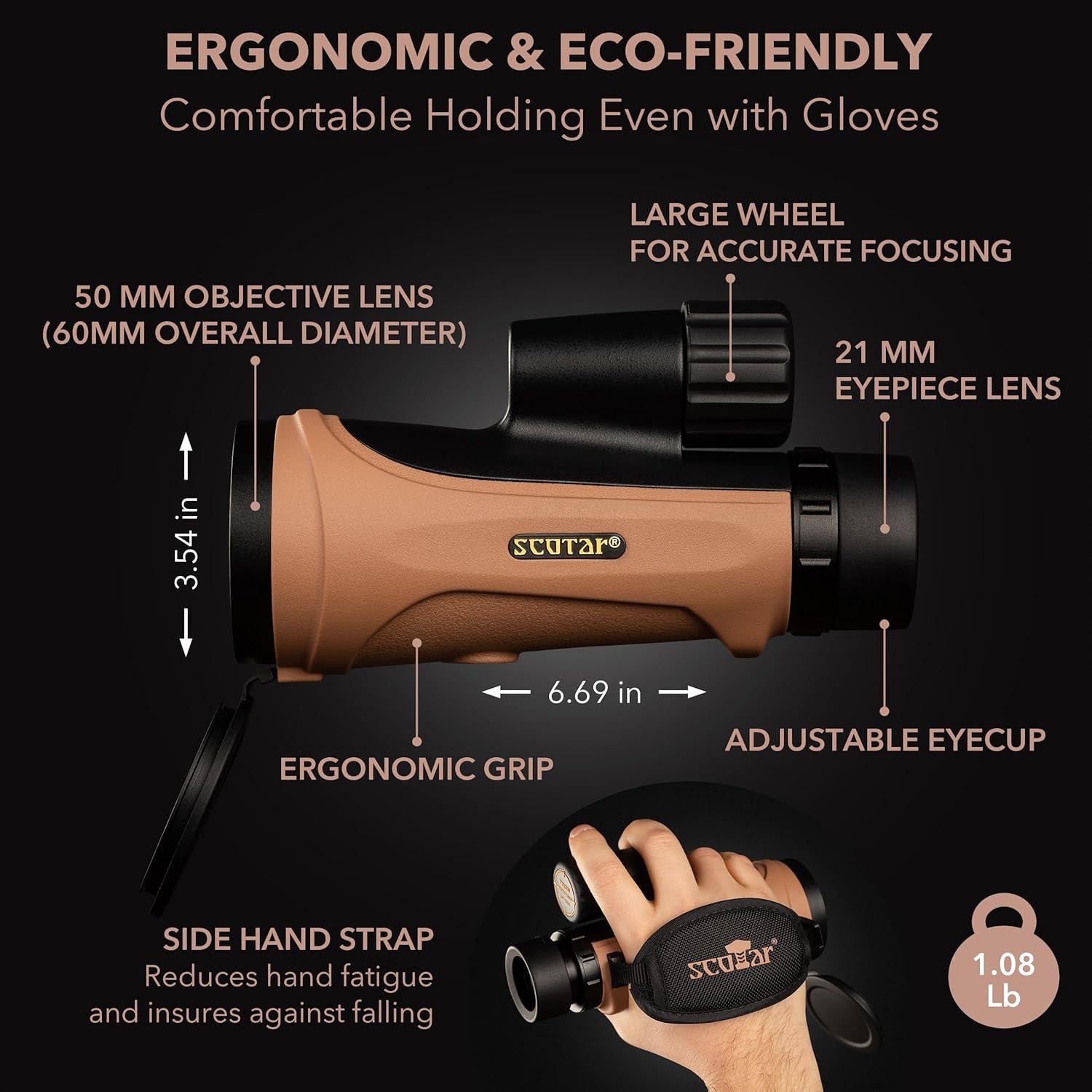 Telescopio Monocular Scotar 12x50 Impermeable con Accesorios