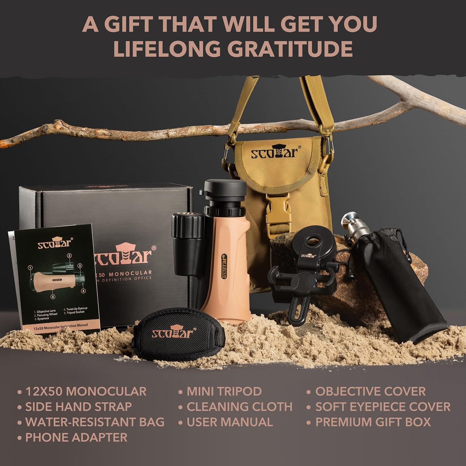 Telescopio Monocular Scotar 12x50 Impermeable con Accesorios