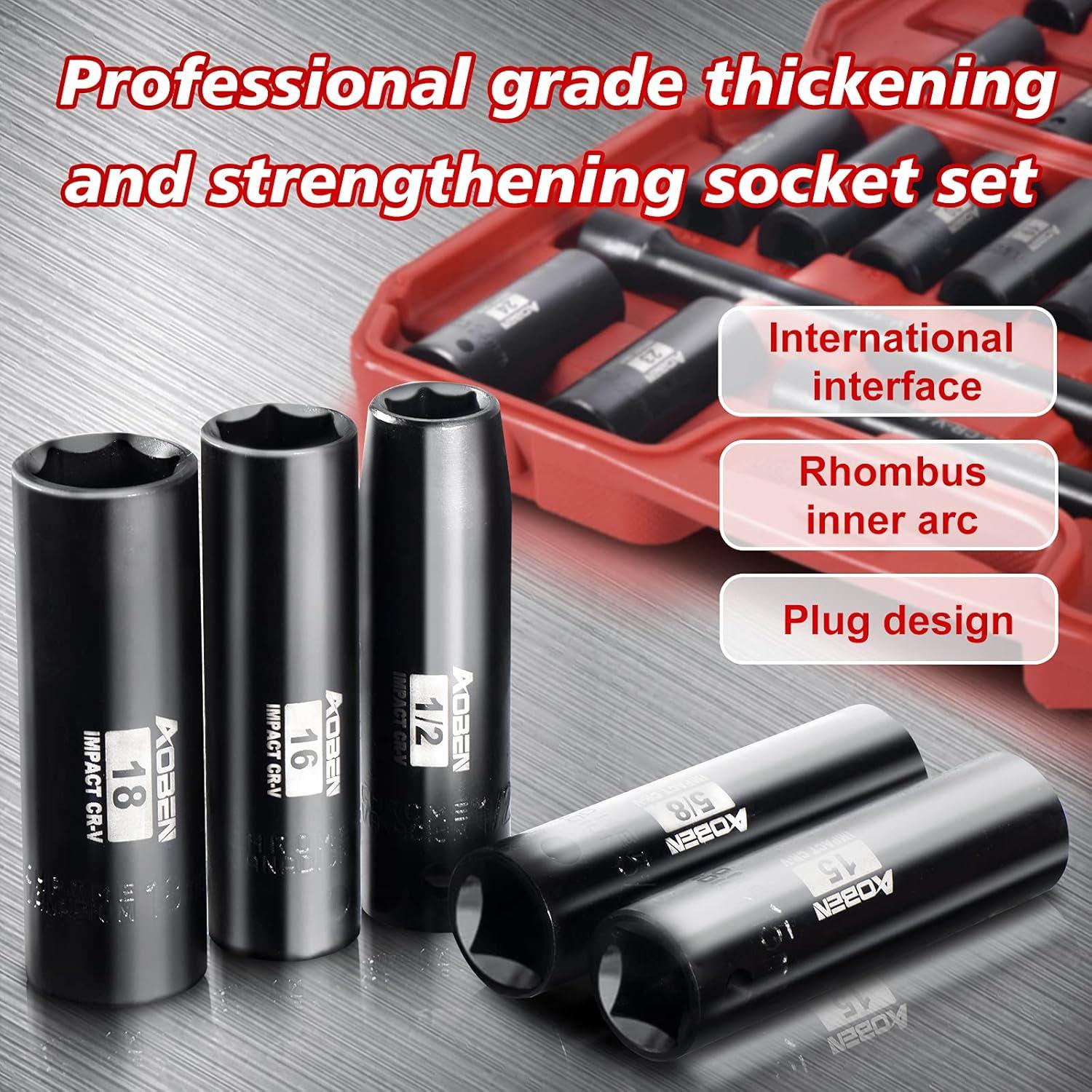 Juego de Enchufes de Impacto AOBEN 29 Piezas 1/2" SAE/Métrico