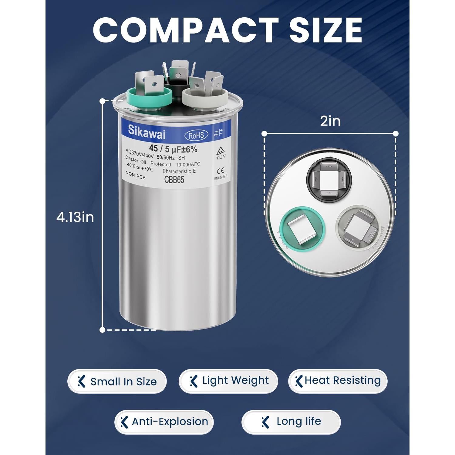 Capacitor CBB65B 45/5uF 370/440V Sikawai para Aire Acondicionado