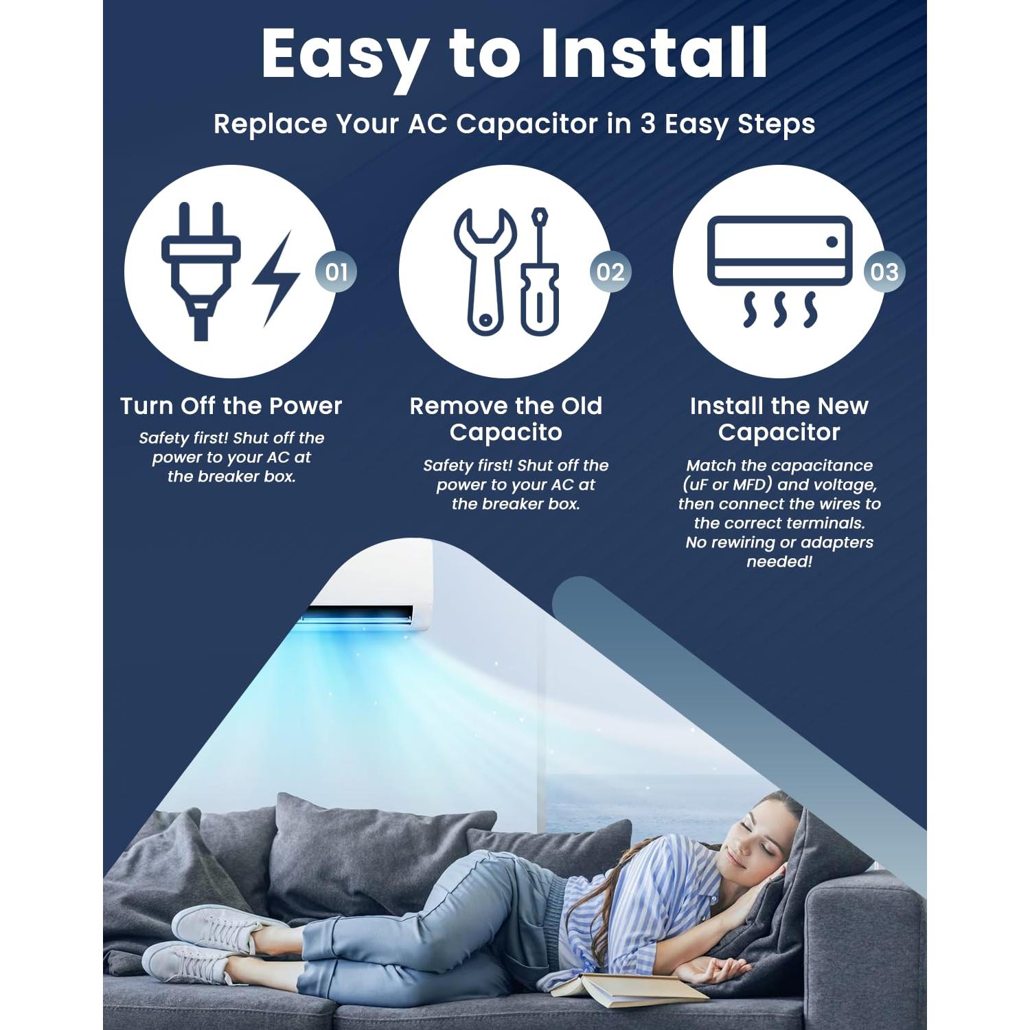 Capacitor CBB65B 45/5uF 370/440V Sikawai para Aire Acondicionado