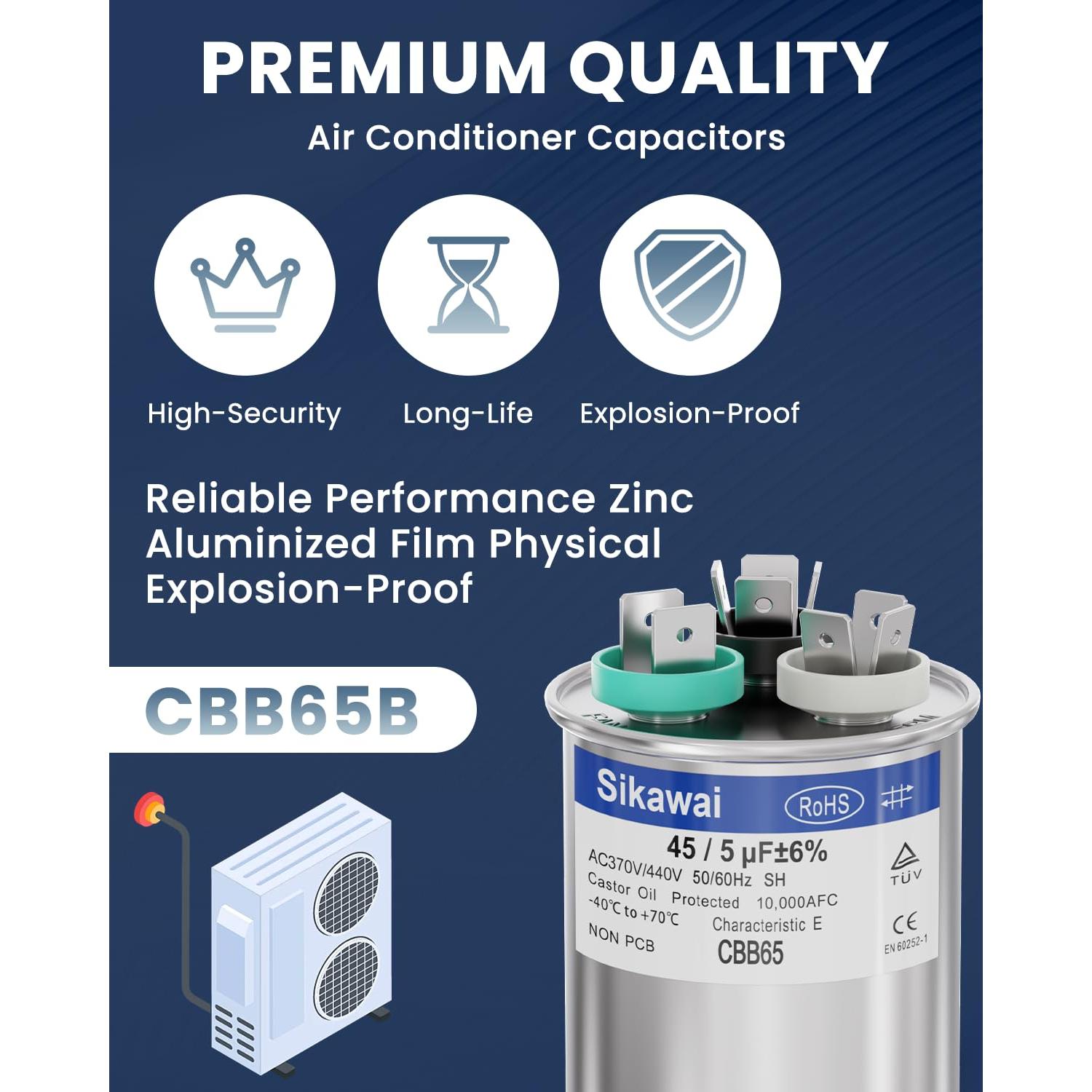 Capacitor CBB65B 45/5uF 370/440V Sikawai para Aire Acondicionado