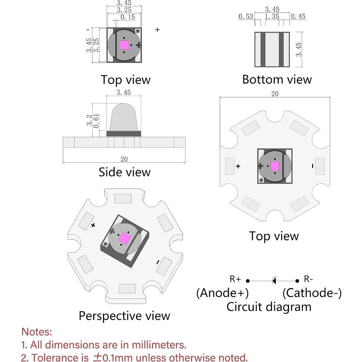 5 Pcs Luz LED UV 365-370nm Alta Potencia LEDGUHON