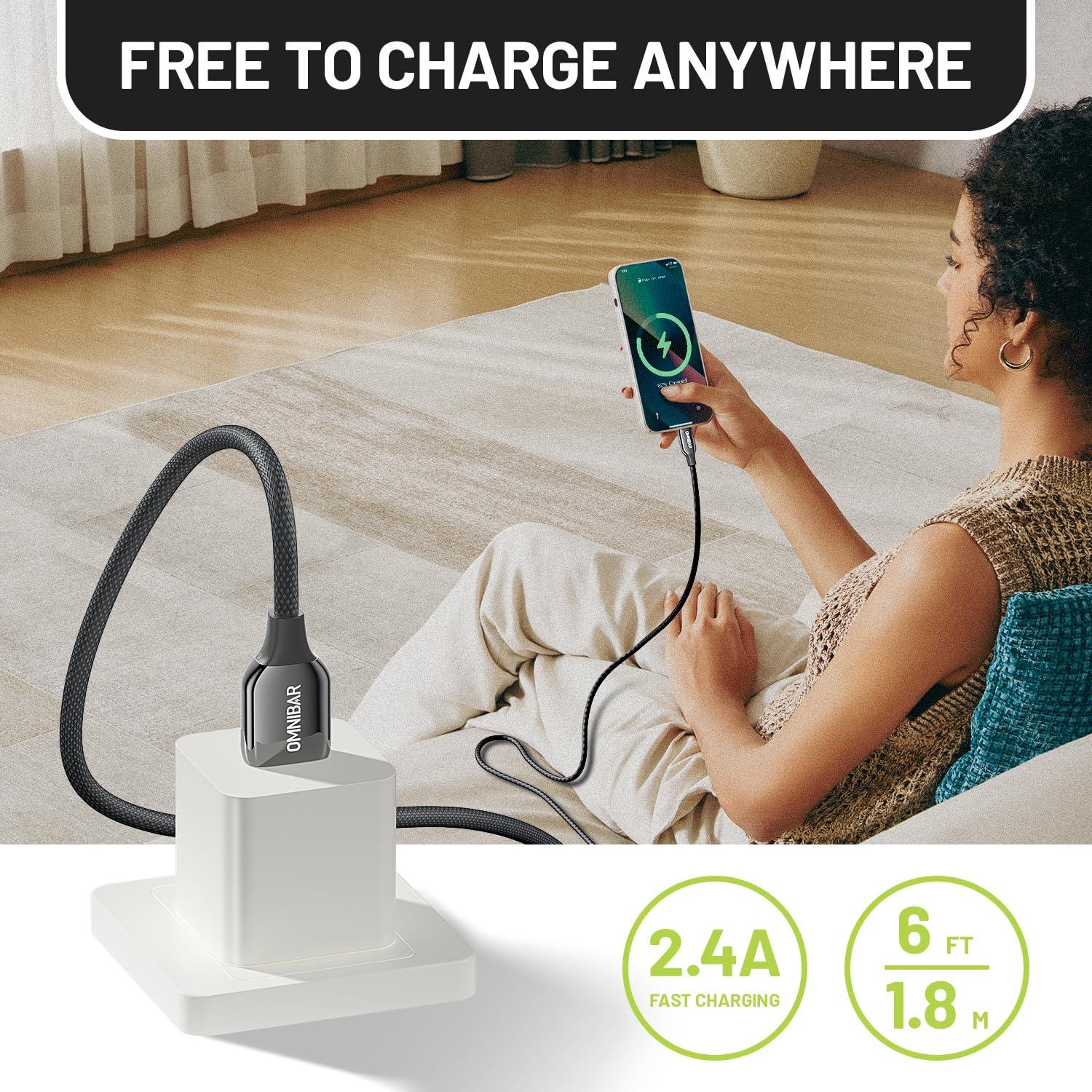 Cable USB A a Lightning 1.83m Omnibar MFi Carga Rápida 15W