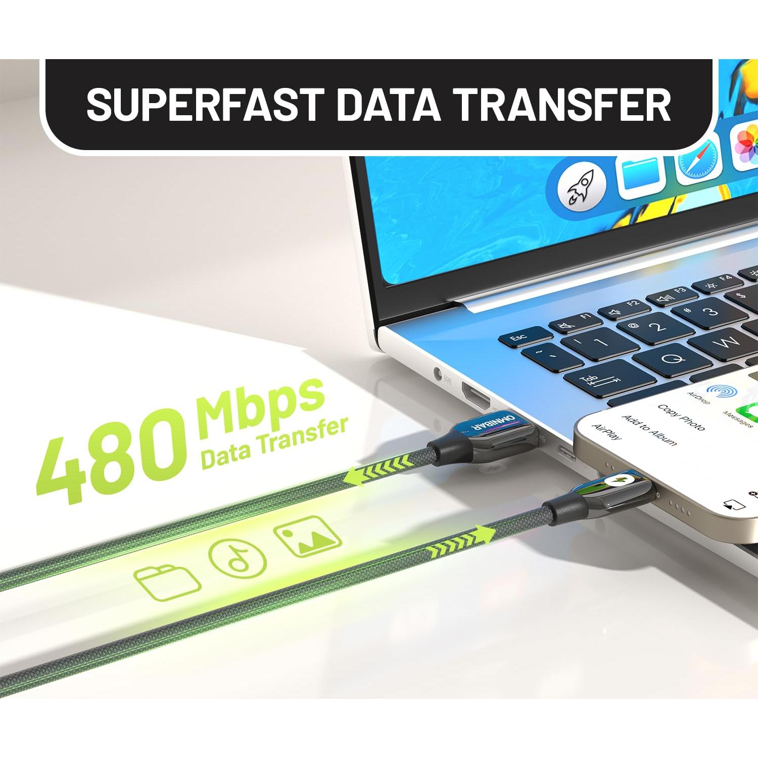 Cable USB A a Lightning 1.83m Omnibar MFi Carga Rápida 15W