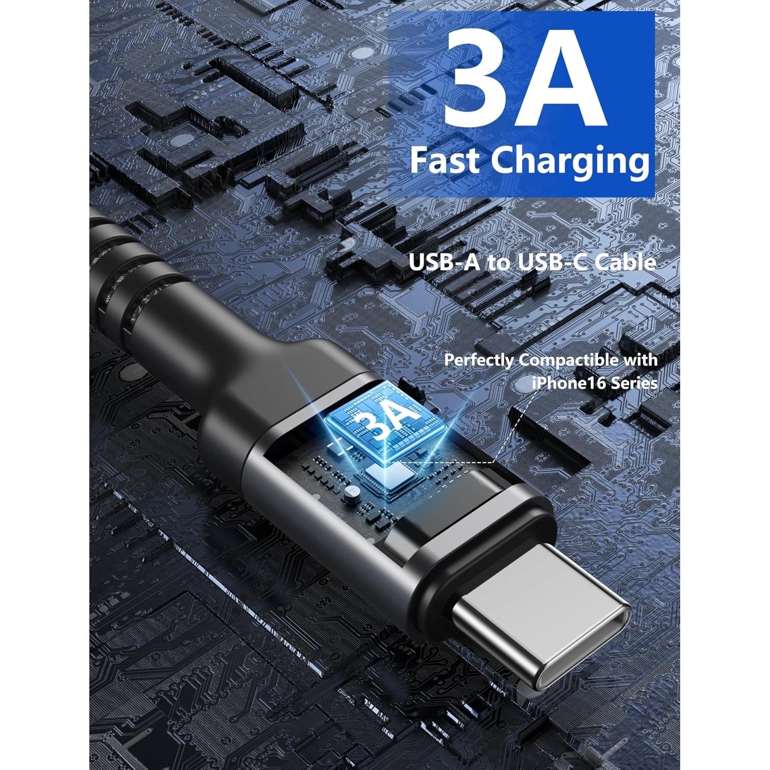 Cable USB A a USB C Carga Rápida 1FT 2Pack PRAKIE Gris