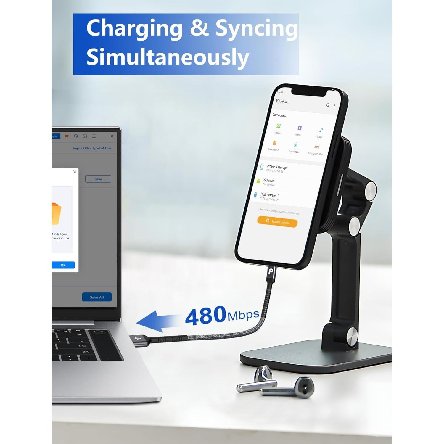 Cable USB A a USB C Carga Rápida 1FT 2Pack PRAKIE Gris