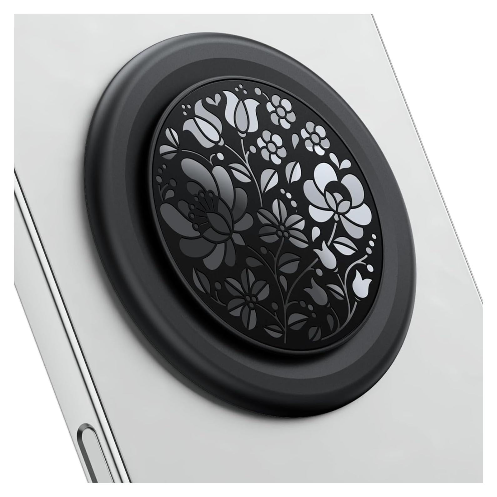 Soporte de Anillo Adhesivo TecRange Floral Negro - Ultra Delgado y Plegable