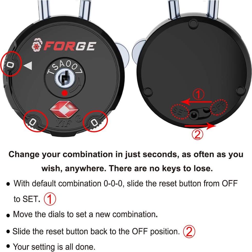 Candados de Equipaje TSA Forge 2PK Combinación 3 Dígitos Negro