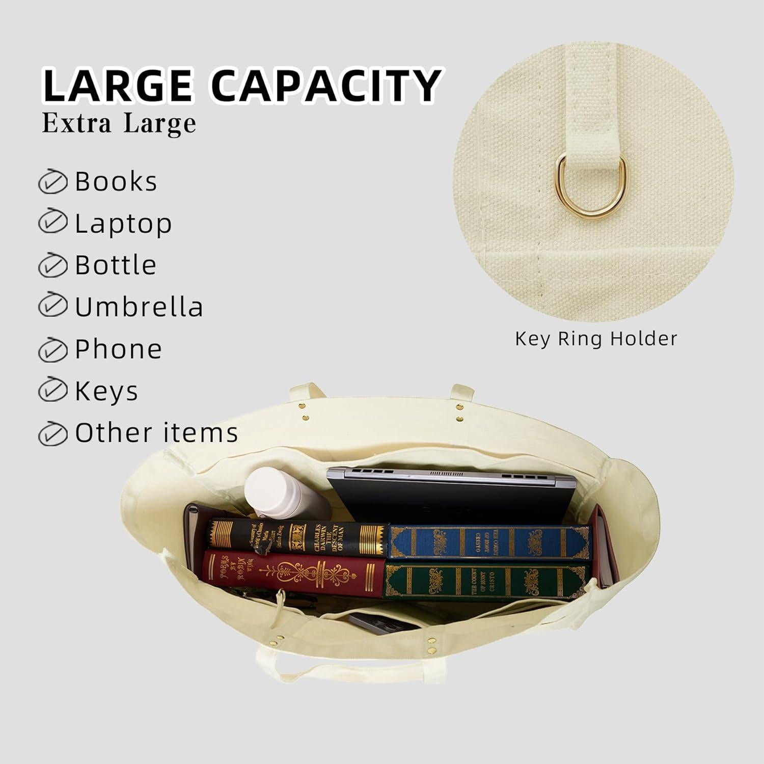 Bolsa de Lona Extra Grande Beige 55x35x20 cm Reutilizable