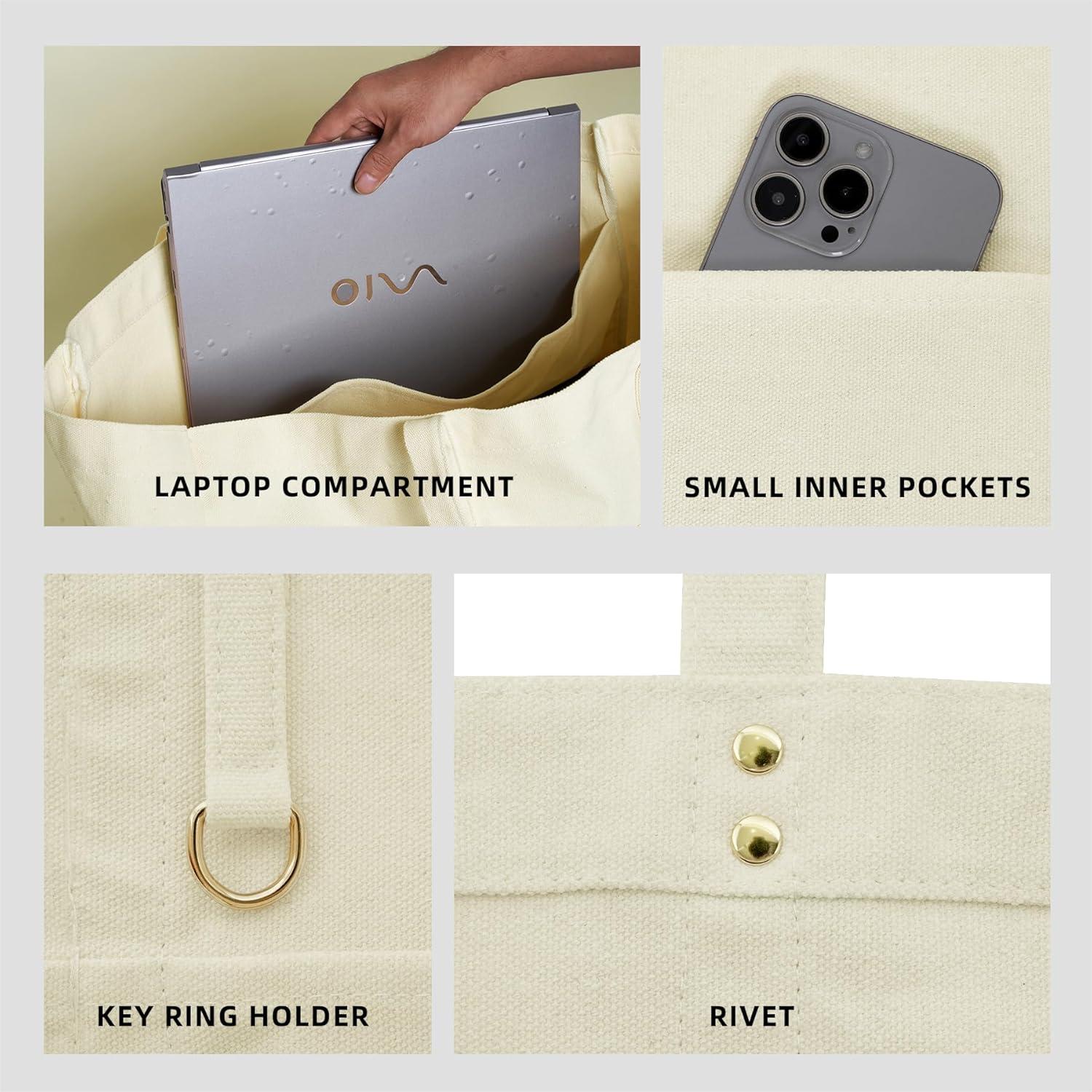 Bolsa de Lona Extra Grande Beige 55x35x20 cm Reutilizable